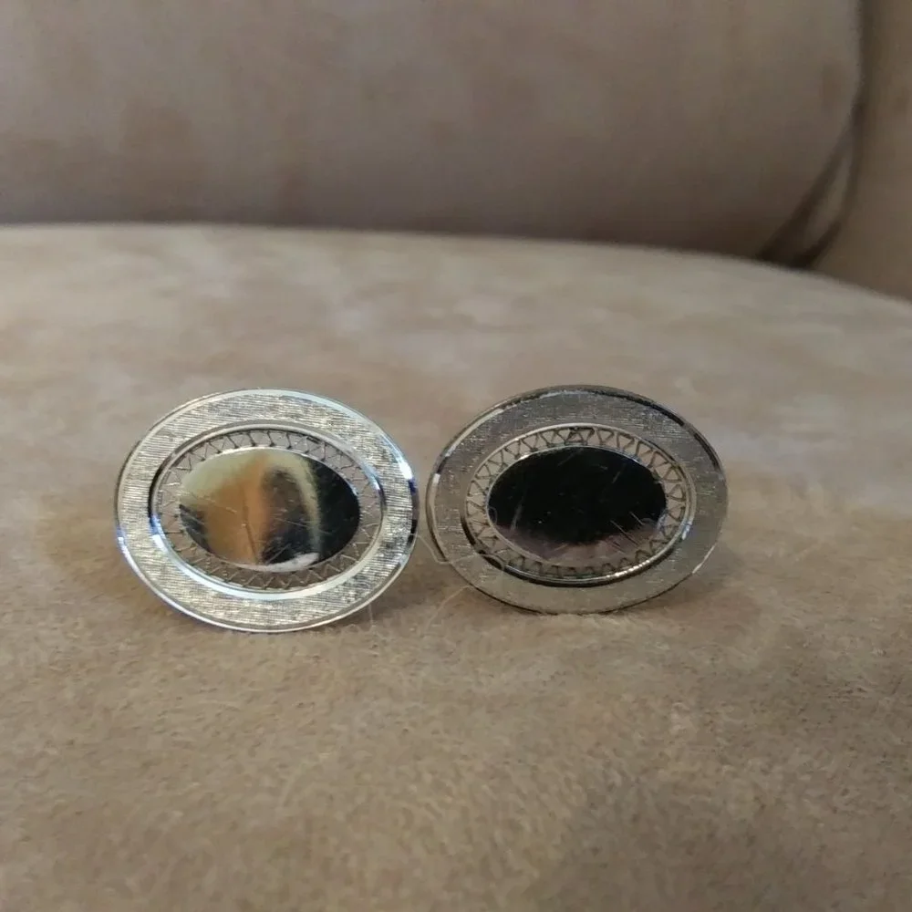 Cufflinks 2 Sets Round Purple Stone Sterling & Oval Engravable Vintage